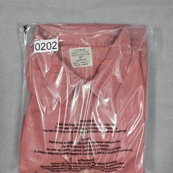 J Crew Chambray Shirt Mens Large Red Button Up Chin Strap Work Long Sleeve Y2K - Picture 10 of 10